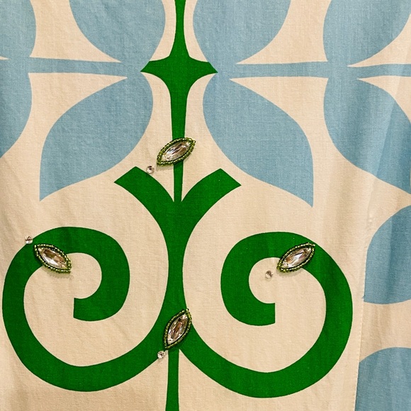 Rare Tory Burch Blue and Green Mirrored Tunic Blouse Top - Picture 11 of 16